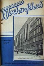 Gelsenkirchener Wochenschau, Veranstaltungs-Kalender, Jahrgang 3, Nr. 1, 1.-15. Januar 1950. Titelbild: Hans-Sachs-Haus, Stätte der großen Schau der Ausstellungsgemeinschaft Bekleidungs-Industrieller