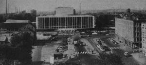 Blick vom Hans-Sachs-Haus auf den Theaterneubau, Oktober 1959. Quelle: Gelsenkirchener Blätter.